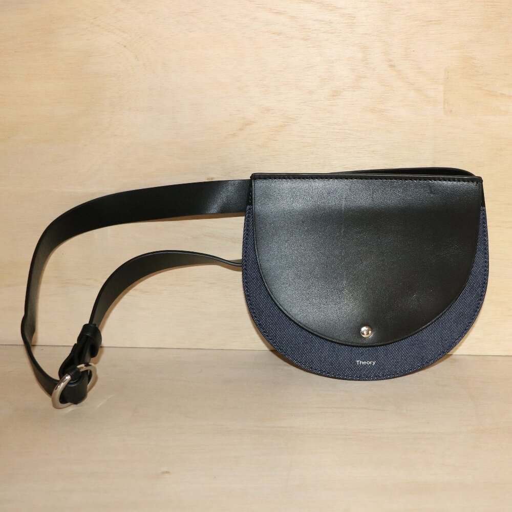 Theory Post Saddle Belt Bag Faux Leather and Denim
